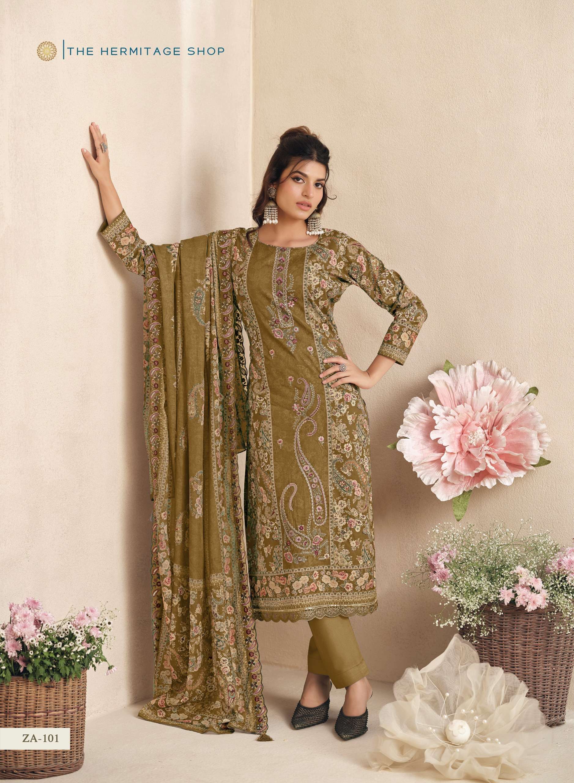 THE HERMITAGE SHOP ZAIRA VOL 2 GIZA PK LAWN EMBROIDERIES SALWAR KAMEEZ AT UNSTITCH BRAND APPAREL